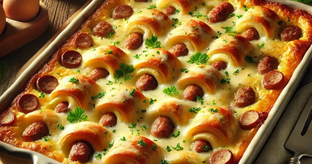 Easy breakfast casserole with sausage and crescent rolls